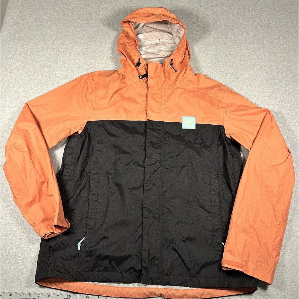 DUTCH BROS COFFEE Hooded Windbreaker Jacket Coat LARGE peach/black Zipper - Picture 1 of 7